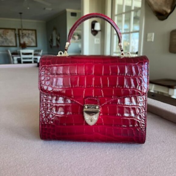 Aspinal of London Mayfair Deep Shine Cherry Ombre Croc Top Handle Handbag Purse - Picture 2 of 10